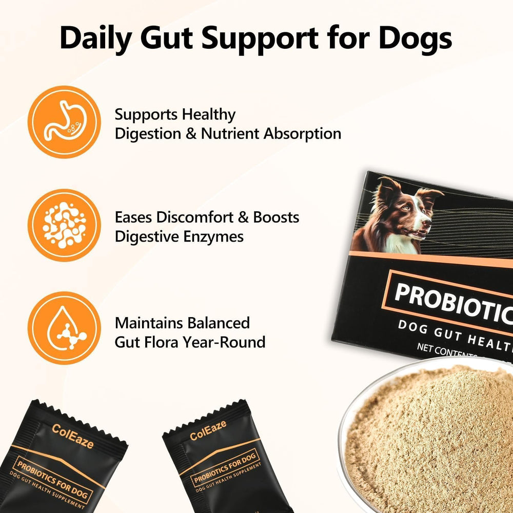 ColEaze Probiotiques chien - sachet 60 facile à doser pour les repas.