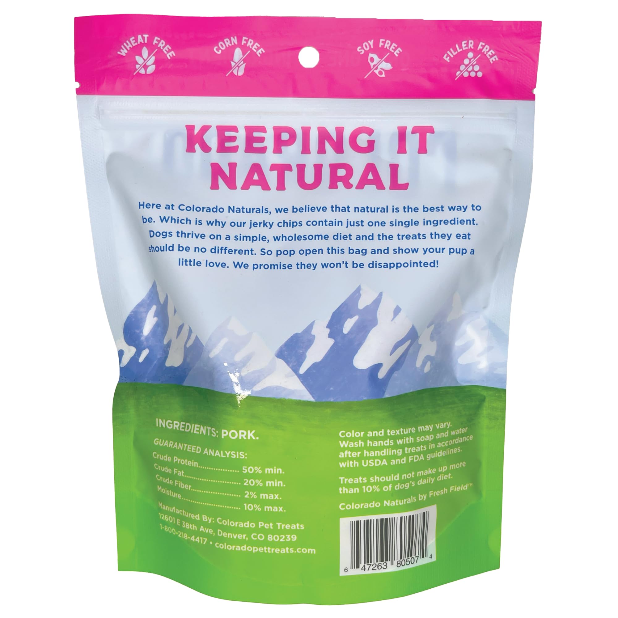 Colorado Naturals Bacon Jerky Chips tranches croustillantes idéales pour récompense.