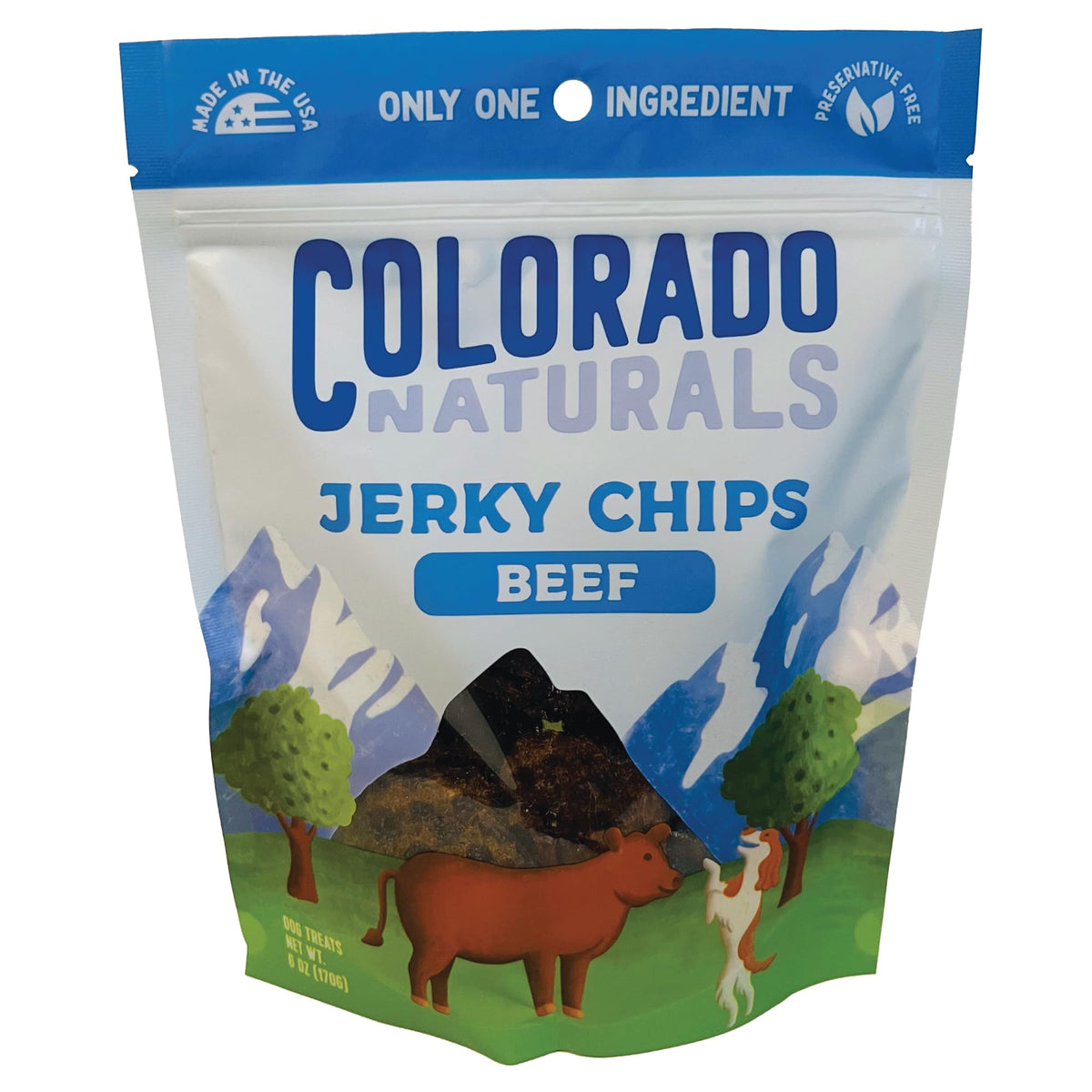 Colorado Naturals Beef Jerky Chips – emballage Denver, friandise naturelle pour chien