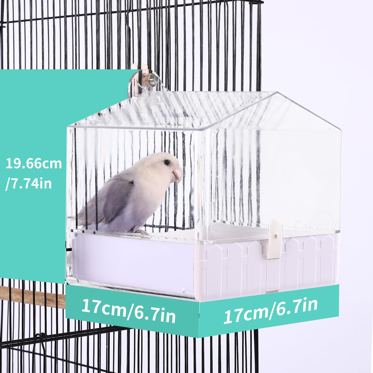 Colorday bain d'oiseaux extérieur facile à installer sur le côté de la cage.