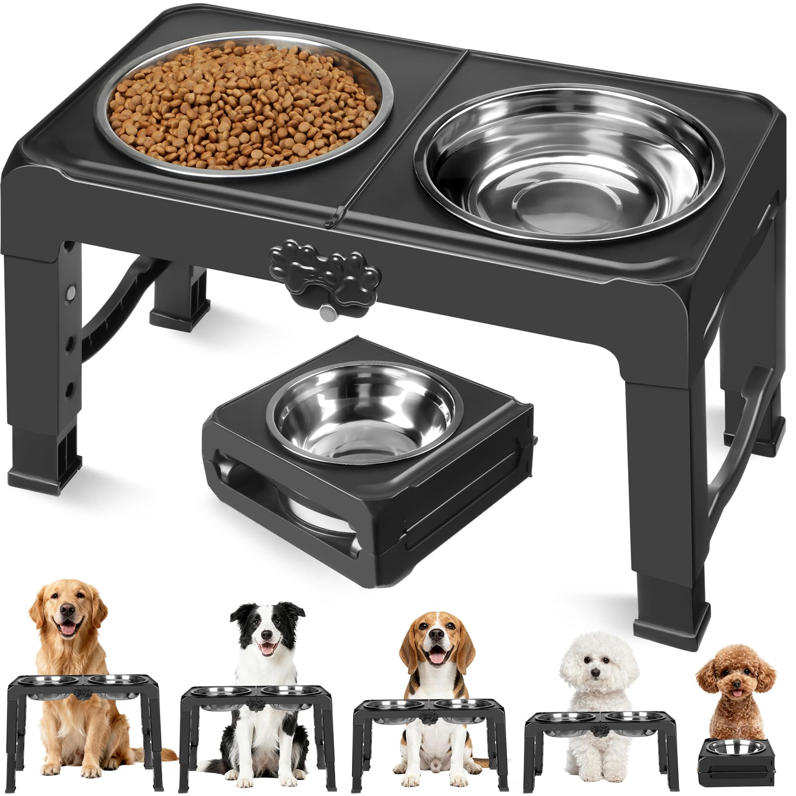 COMESOON bols inox elevés offrant 5 hauteurs pour un confort du chien.