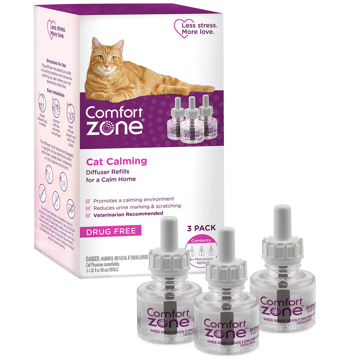 Diffuseur Comfort Zone pour chat, calment l’espace familier et favorisent le bien-être quotidien.