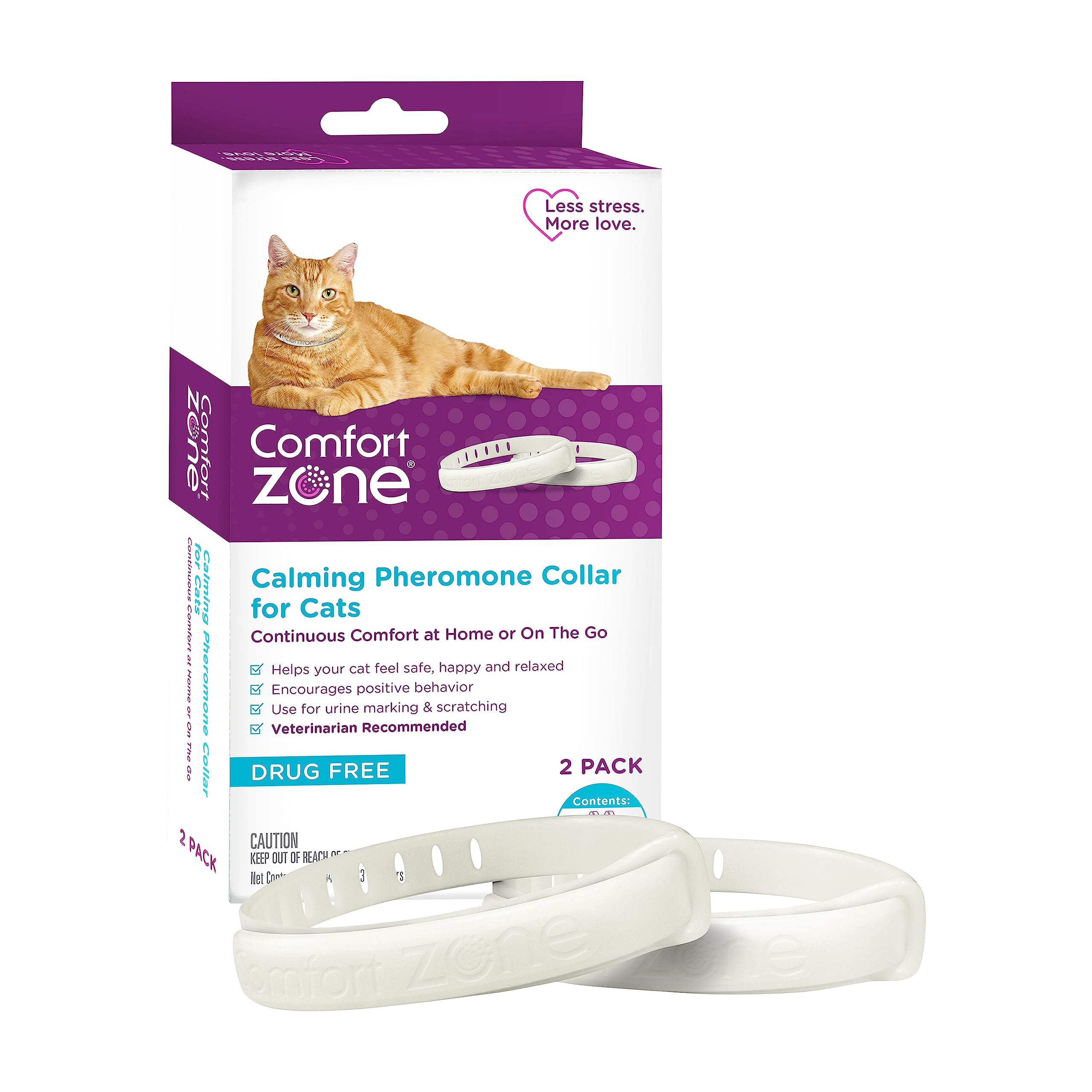 Collier calmant Comfort Zone porté par un chat, favorisant le calme.