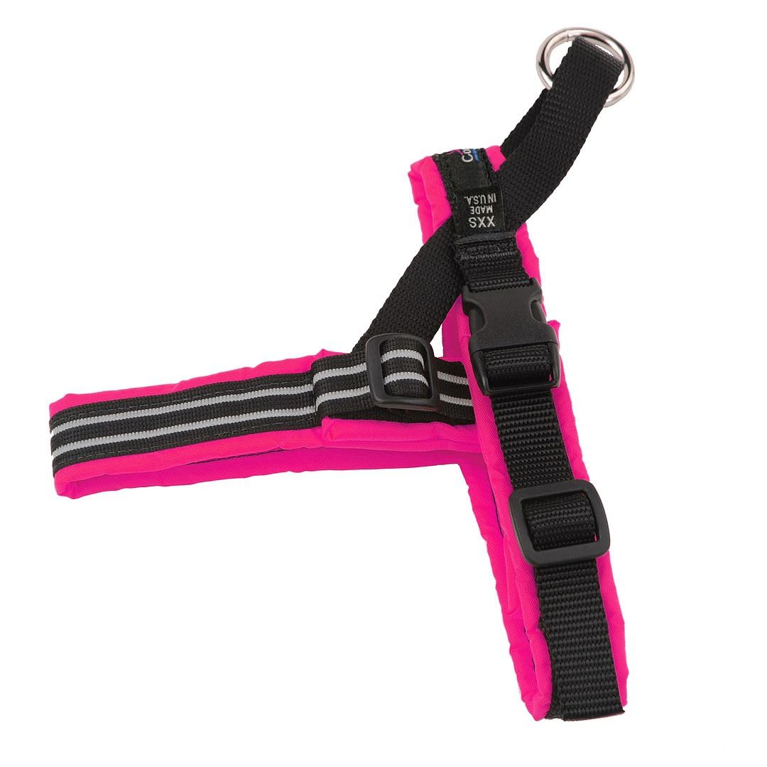 Harnais ComfortFlex Sport vue avant, rose fluo, confort sans pression sur le cou.