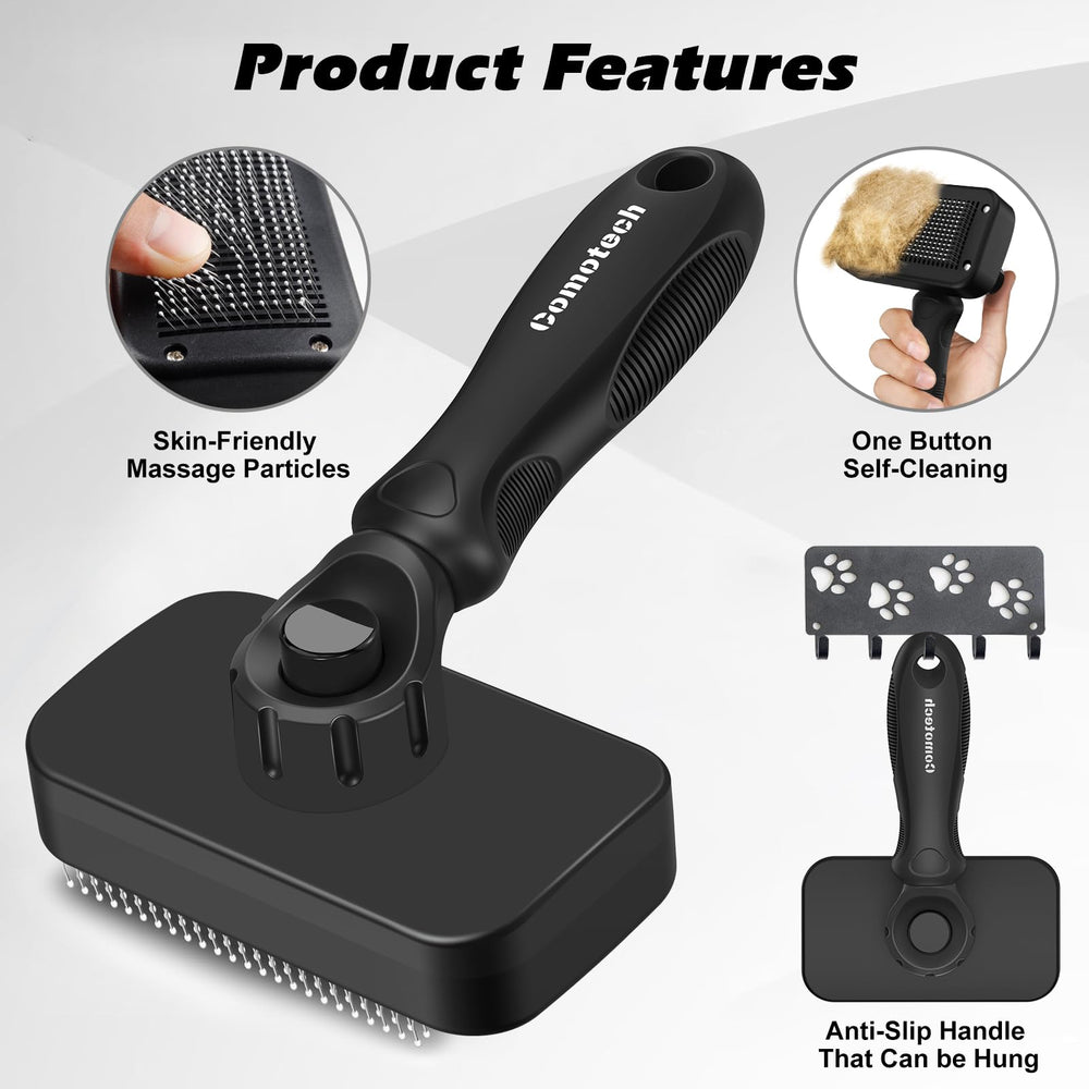 Brosse Comotech pour chat avec massage doux et poignée antidérapante.