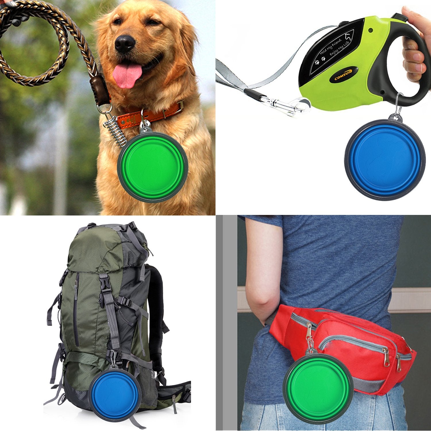 Bol COMSUN pliable bleu-vert, facile à nettoyer après les sorties