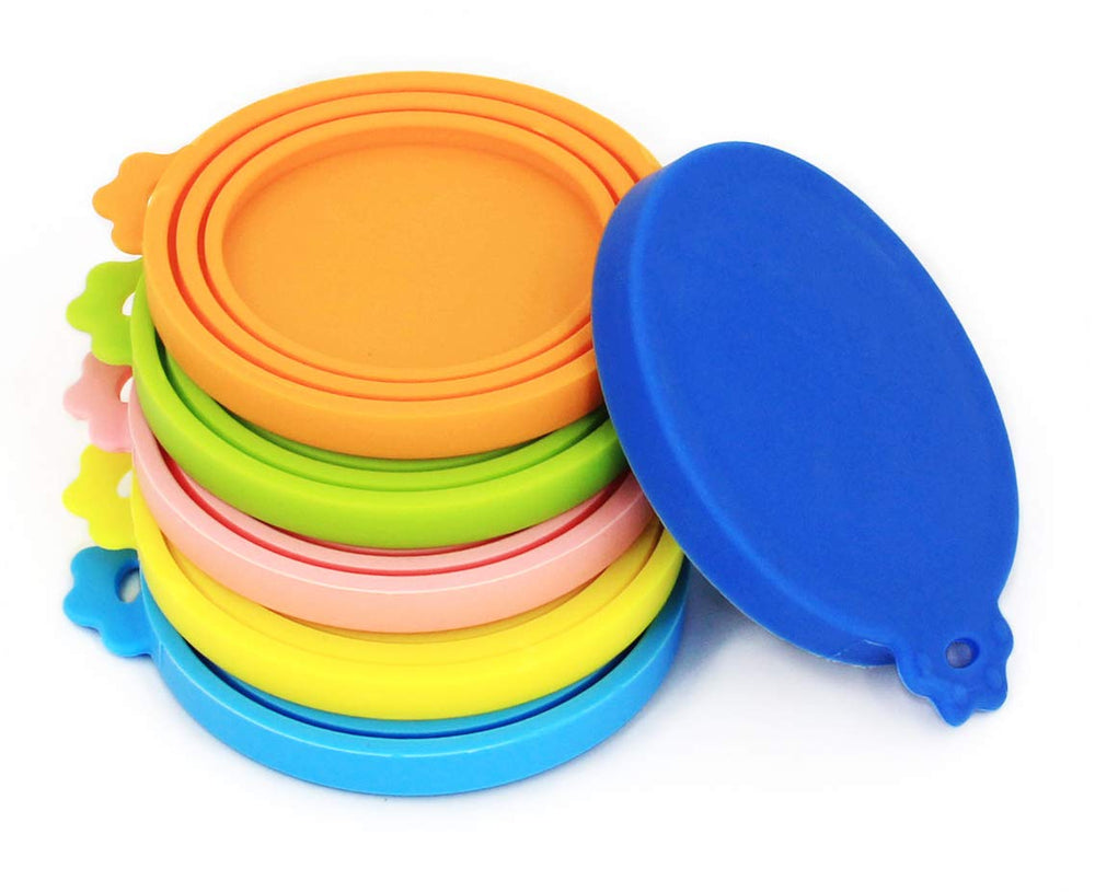 Couvercles en silicone Comtim pack 6 pour boîtes nourriture animaux, réutilisables et étanches.