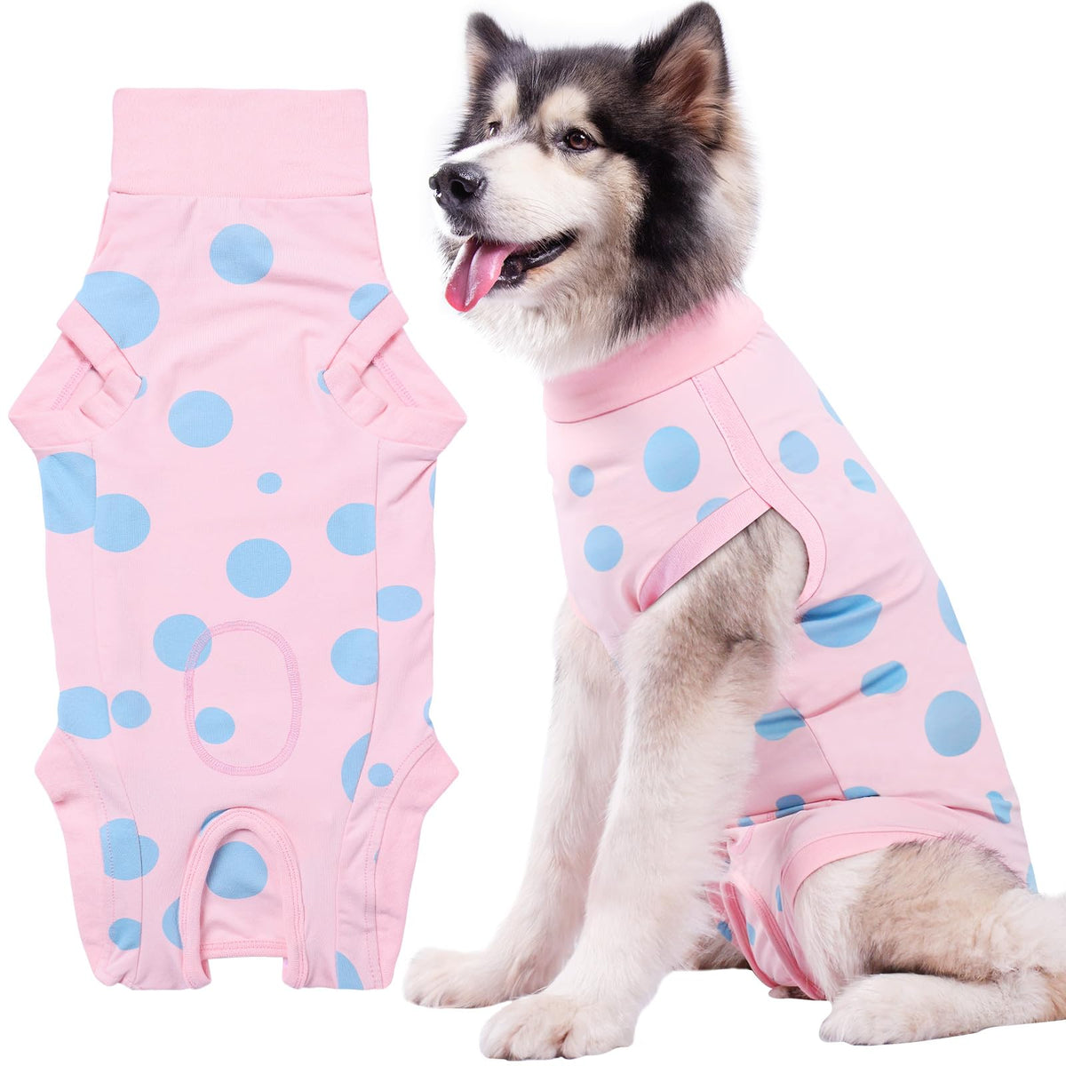 Veste comwish de convalescence pour chien rose XXXL en action.