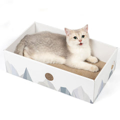 Conlun boîte-grattoir chat rectangle petit blanc, pratique pour petits espaces.