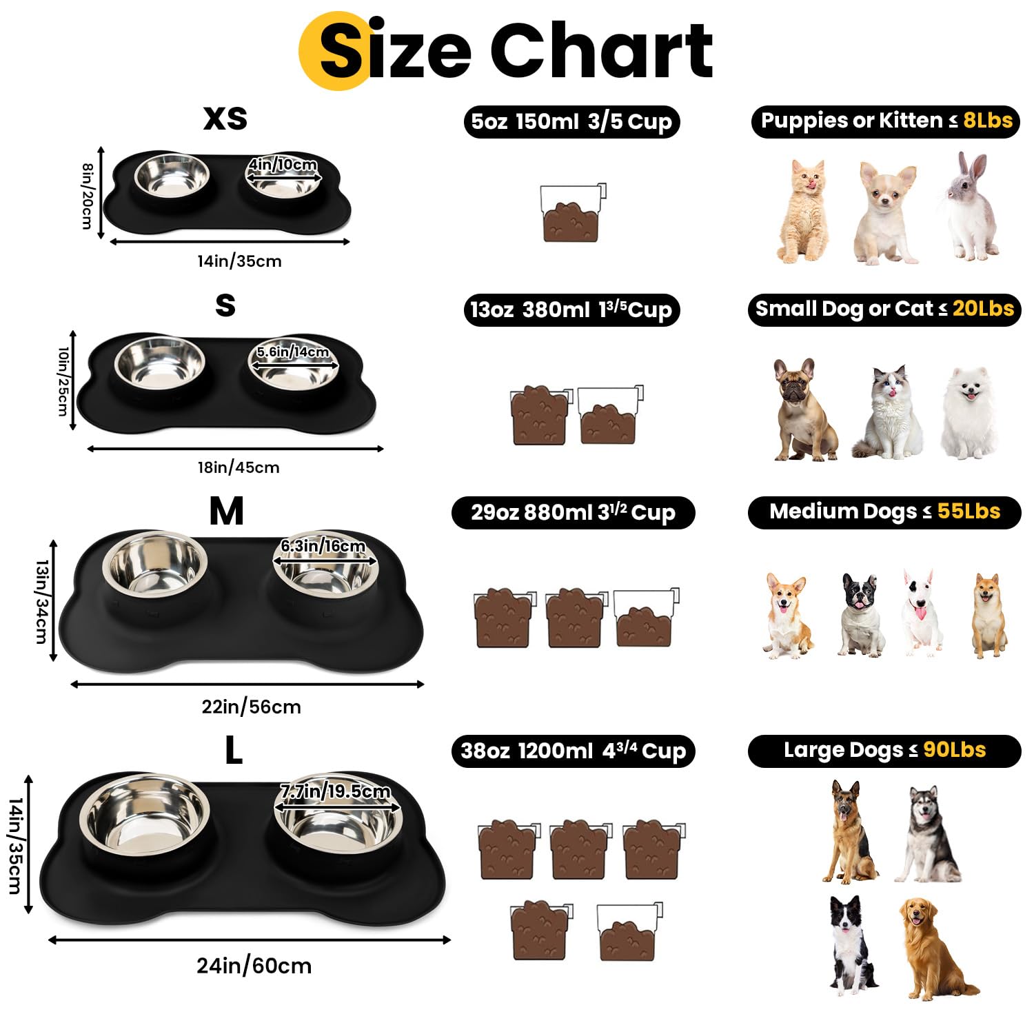 Conlun bols inox petits chiens, durables pour repas miniatures.
