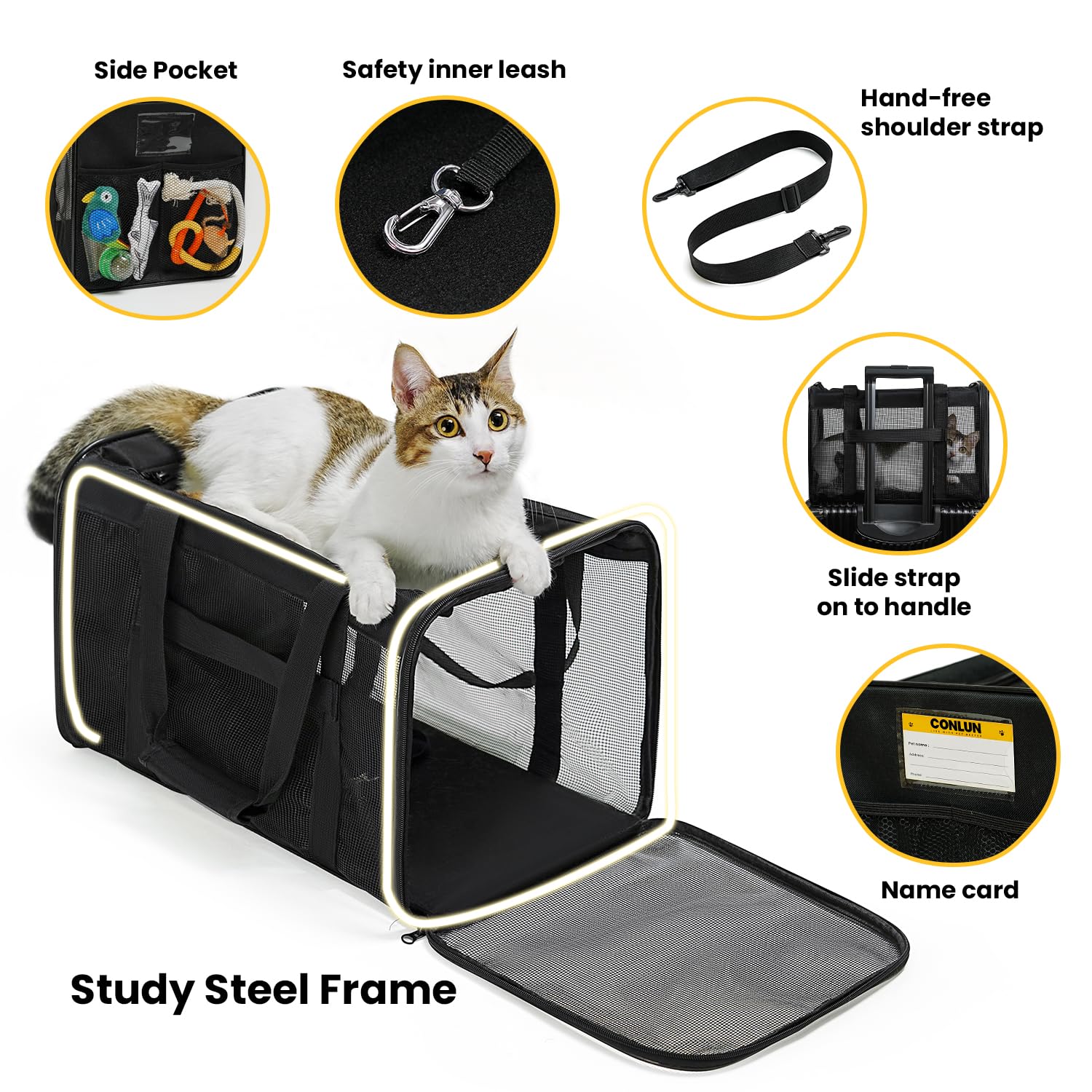 Conlun Sac Porte-Chat cadre-metal solide qui conserve la forme