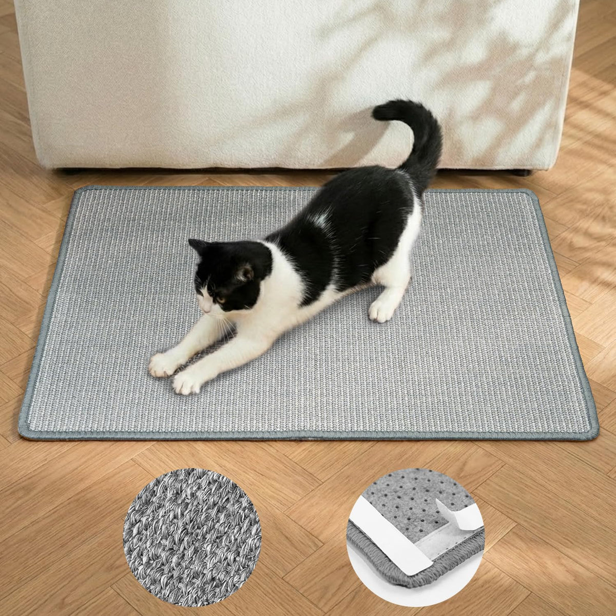 Tapis grattoir Conlun en sisal naturel, horizontal, pour chats en intérieur.