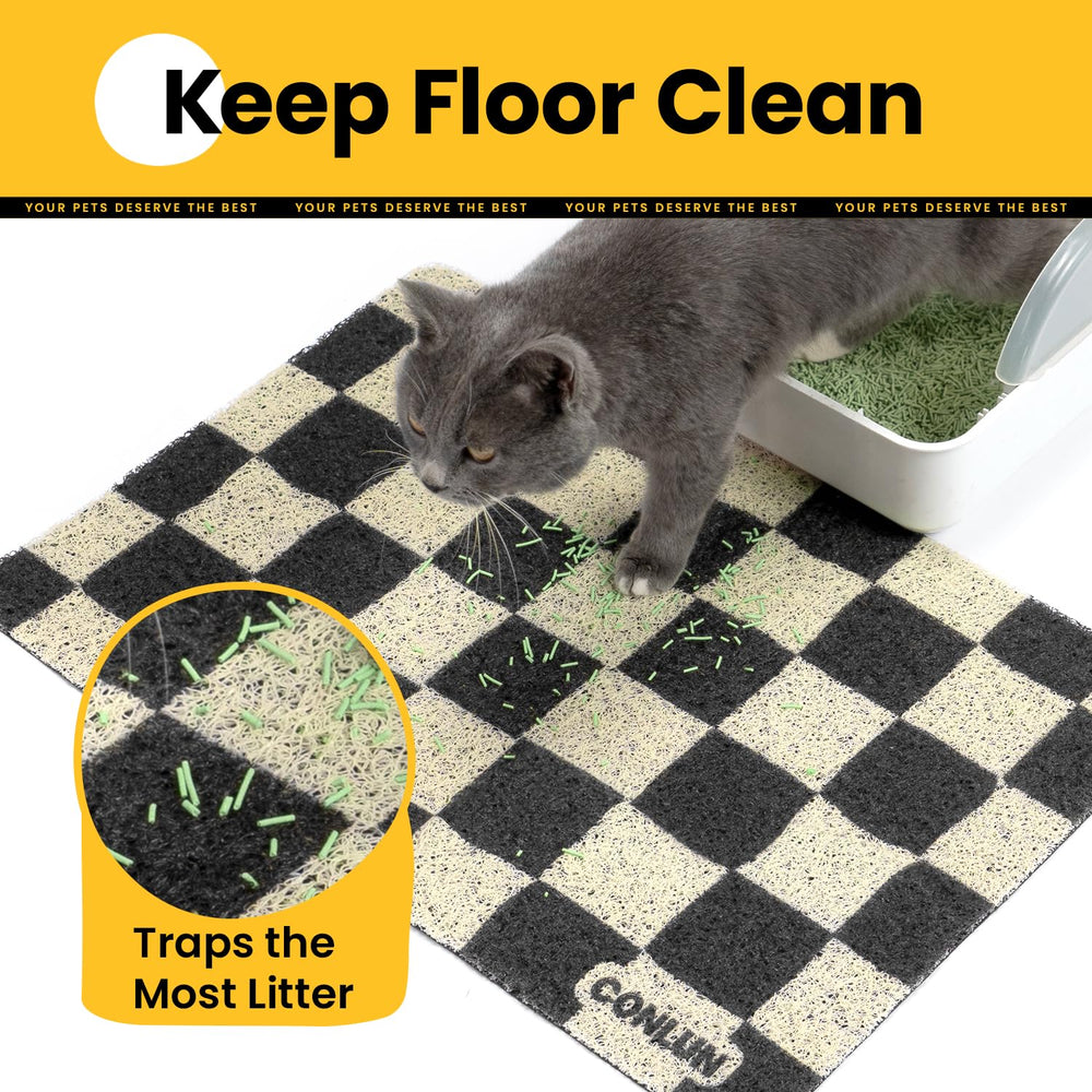 Conlun tapis-litiere-antiderapant reste en place pour les chats actifs.