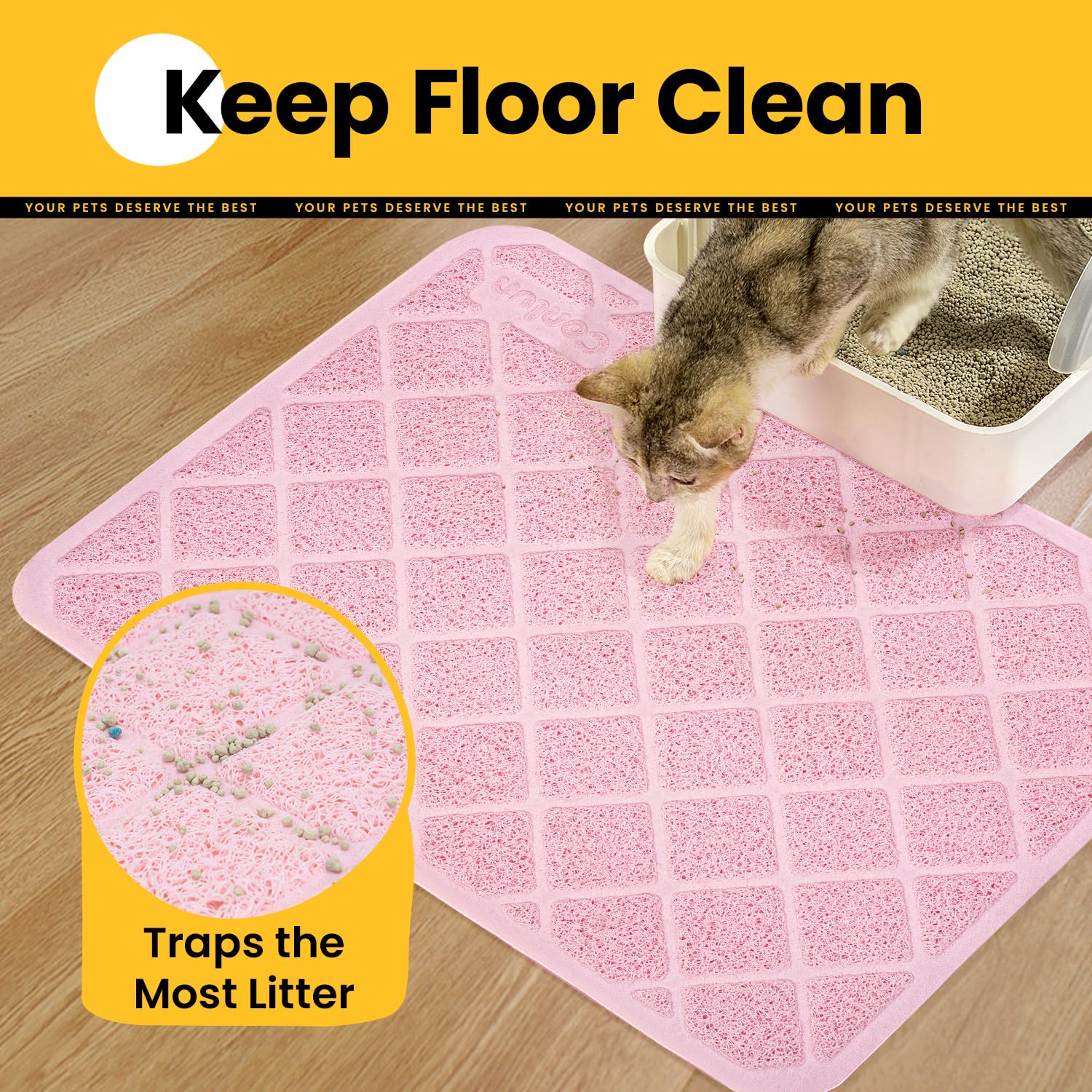 Conlun Tapis Litière Chat: matériau PVC sûr et durable pour un usage quotidien.
