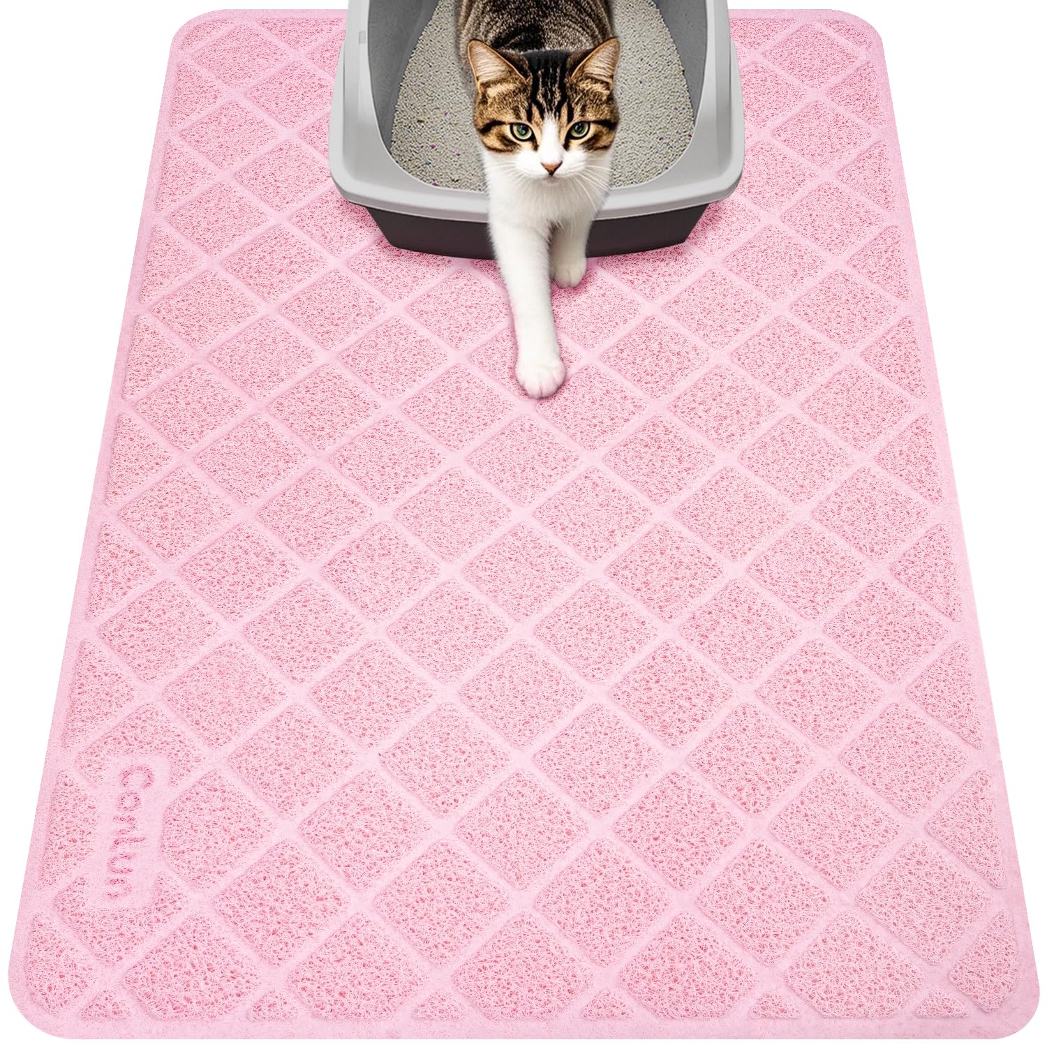 Conlun tapis-litière chat, PVC grille rose, capture efficacement les grains hors du bac.