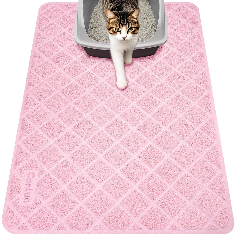Conlun tapis-litière chat, PVC grille rose, capture efficacement les grains hors du bac.