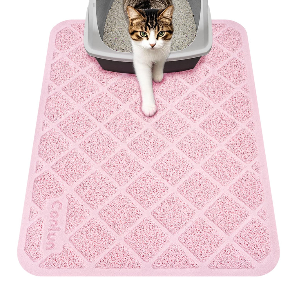 Conlun Tapis Litière Chat: grille PVC rose capture les débris et protège le sol.