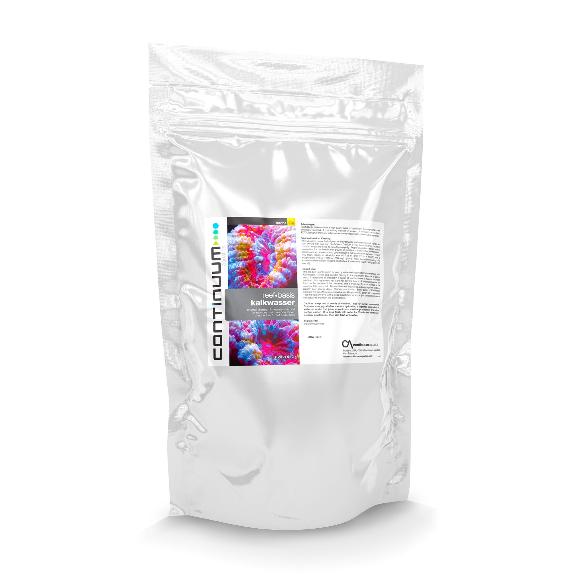 Continuum Aquatics Reef Basis Kalkwasser – poudre calcium pour soutenir la croissance des coraux et des crustacés.