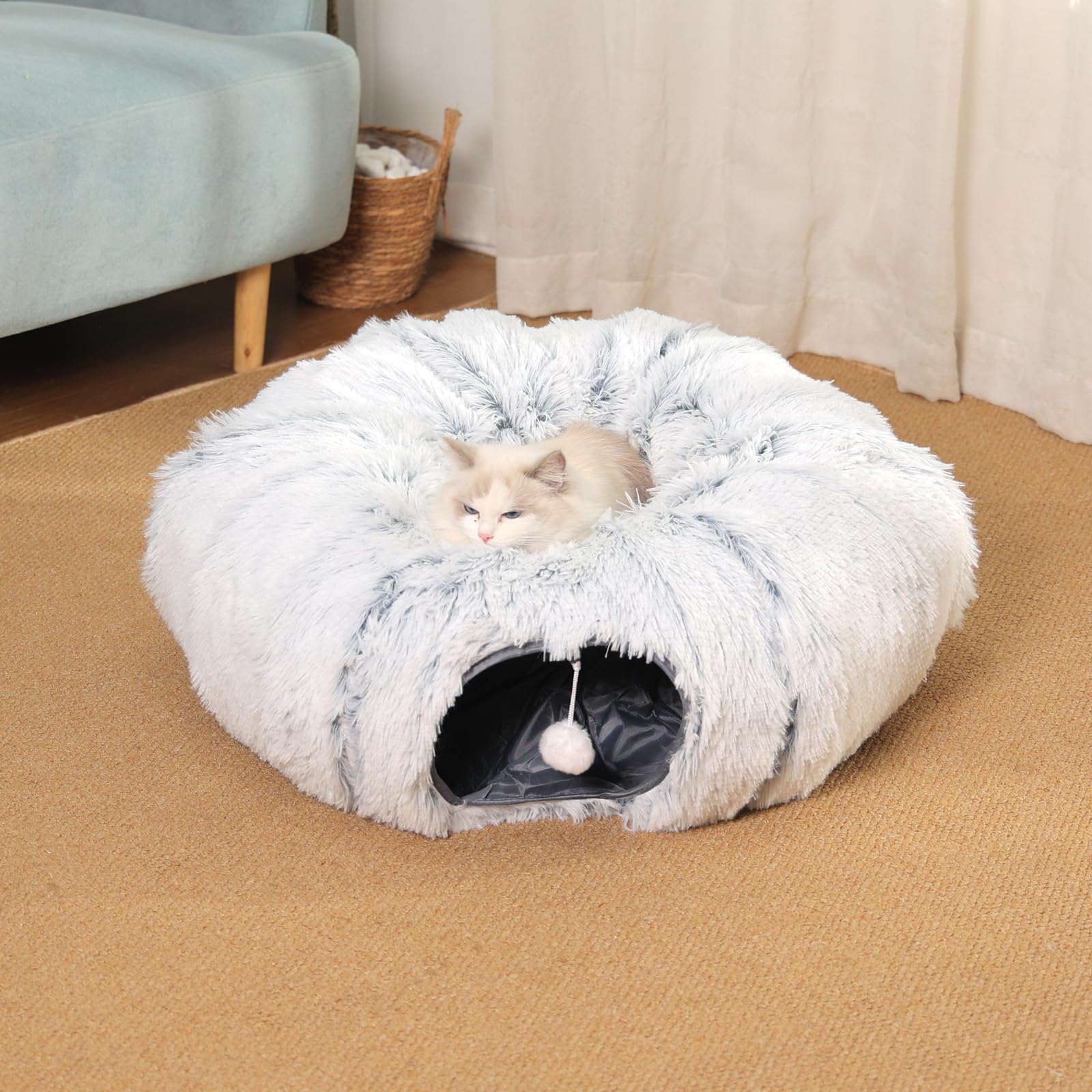 COODIA tunnel chat nid peluche anneau, repos douillet et jeu.