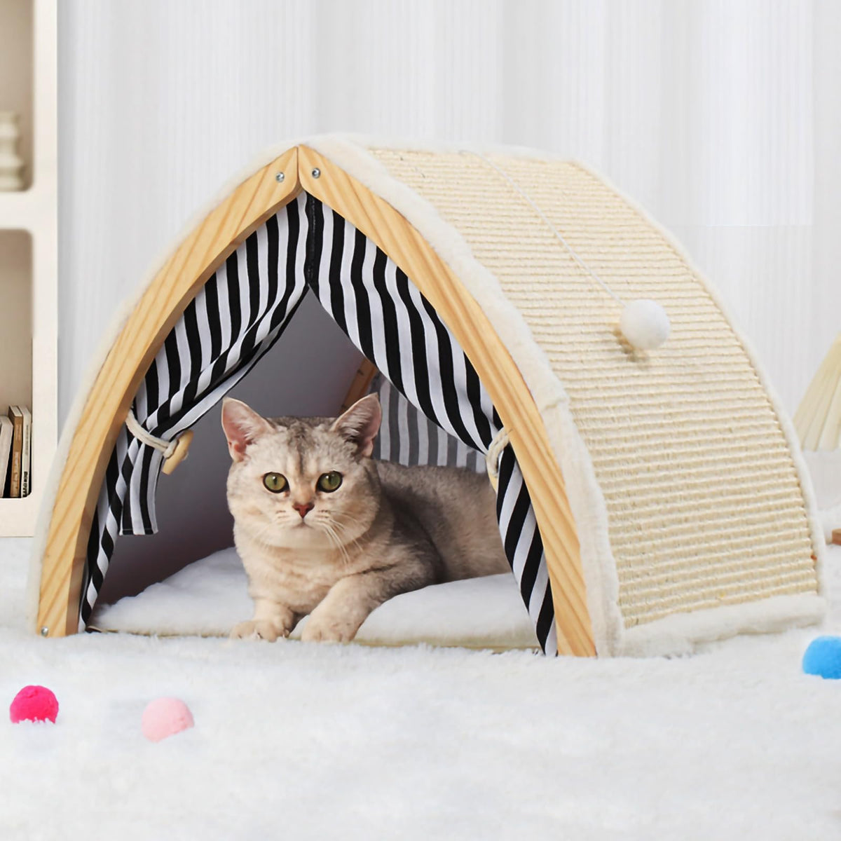 COODIA tunnel-lit-chat 2-en-1: refuge et griffes intégrés pour chat.