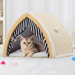 COODIA tunnel-lit-chat 2-en-1: refuge et griffes intégrés pour chat.