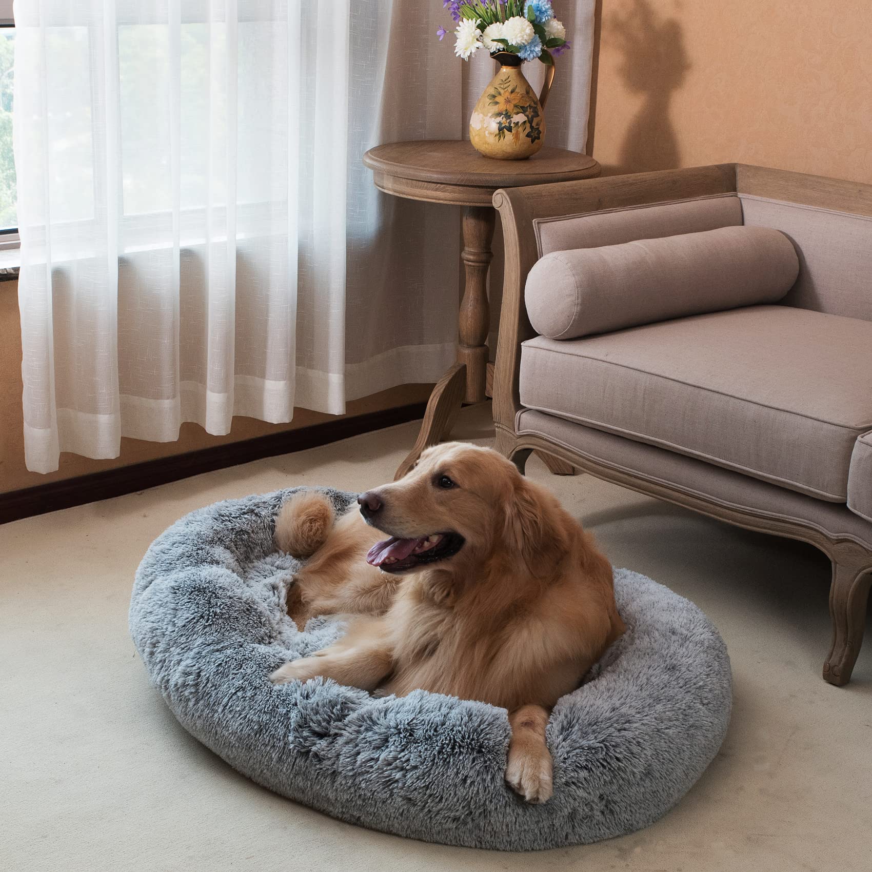 Lit donut Coohom apaisant ovale gris, disponible en grande taille jusqu’à 100 lb.