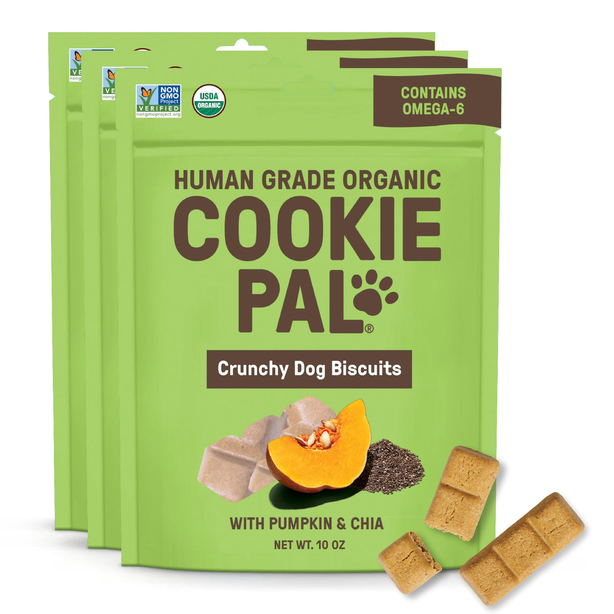 CookiePal biscuits chien potiron chia croquants, idéaux pour récompenser pendant l'entraînement.