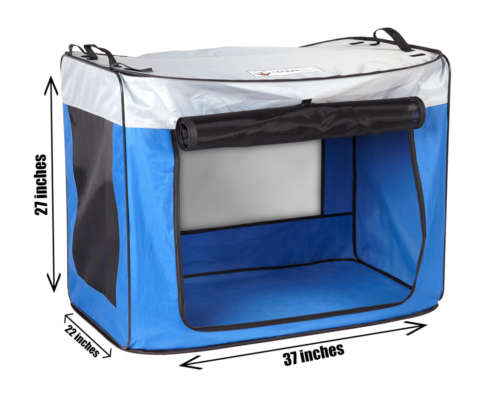 CoolerDog : tente ombre pour chien avec trois fenêtres pour ventilation efficace.