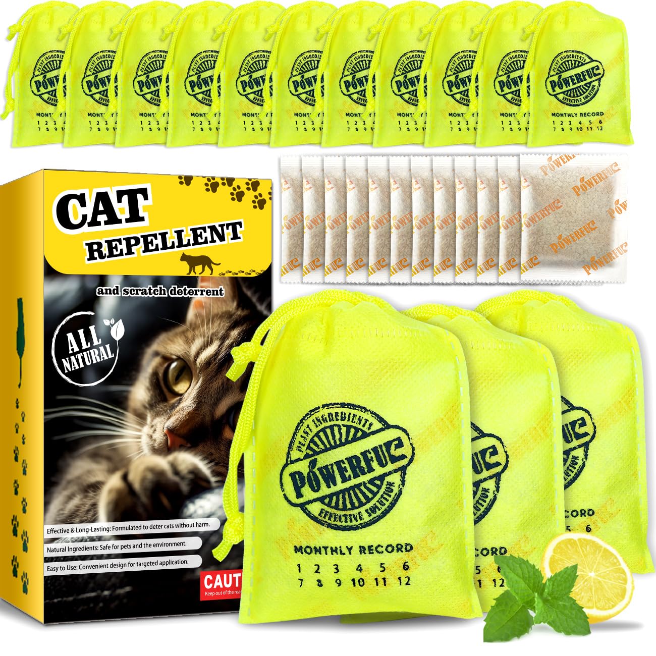 COOMLY 12 poches anti-chat, barrière parfumée menthe et citron pour jardin.