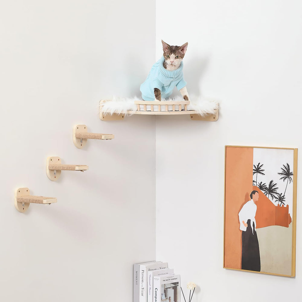 Scène intérieure avec chats et étagères COOLEX, design naturel.