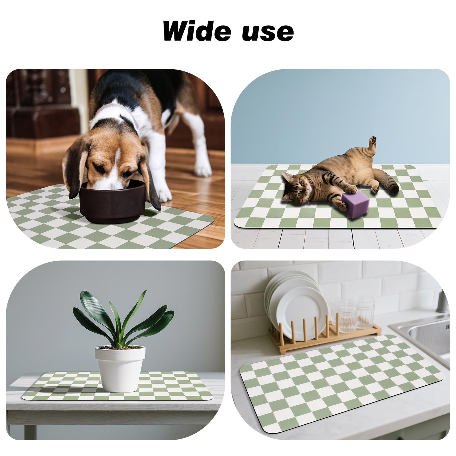 Design carreaux vert du tapis CooRug égaye l’espace repas.