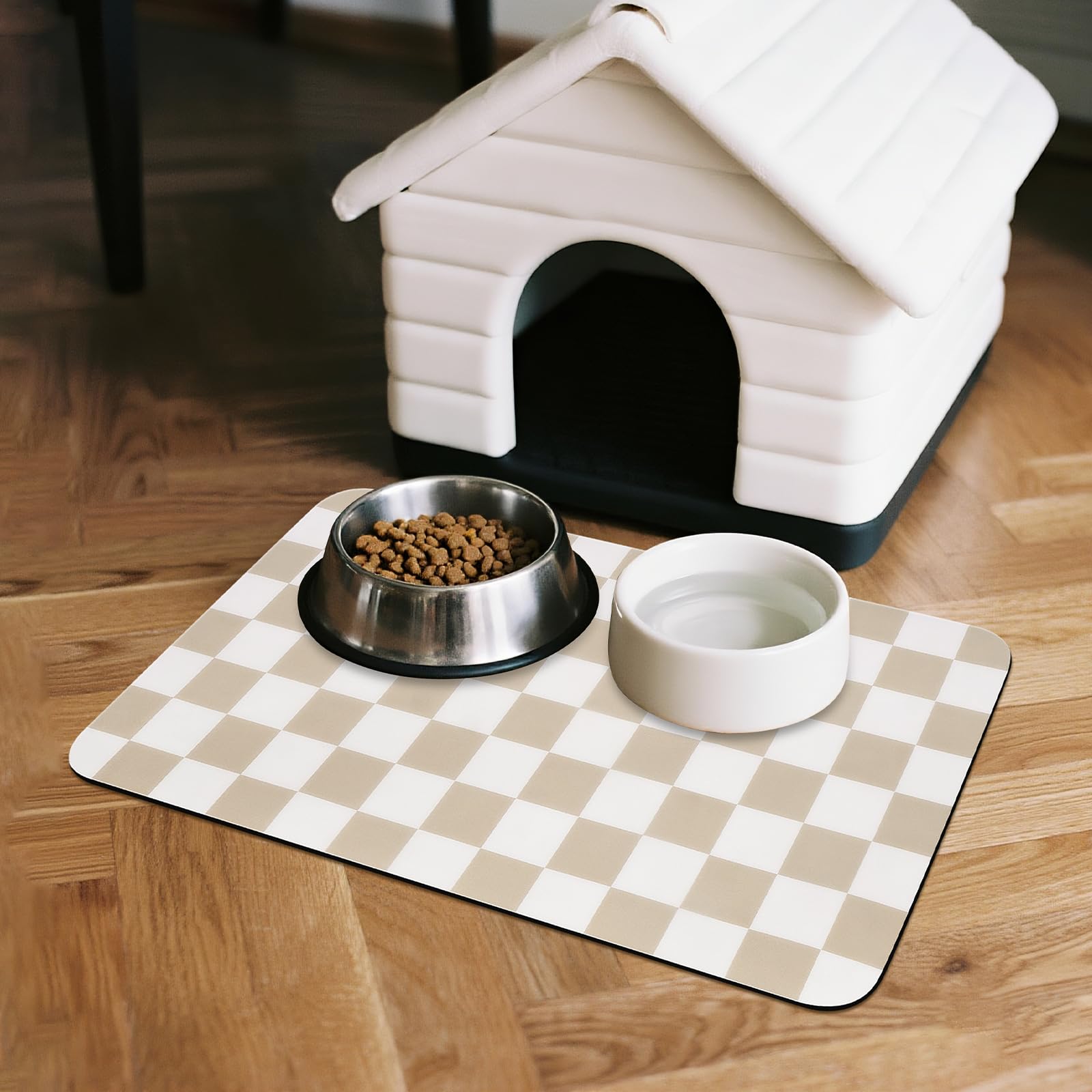 CooRug Tapis chien à carreaux, base antidérapante pour repas en toute sécurité