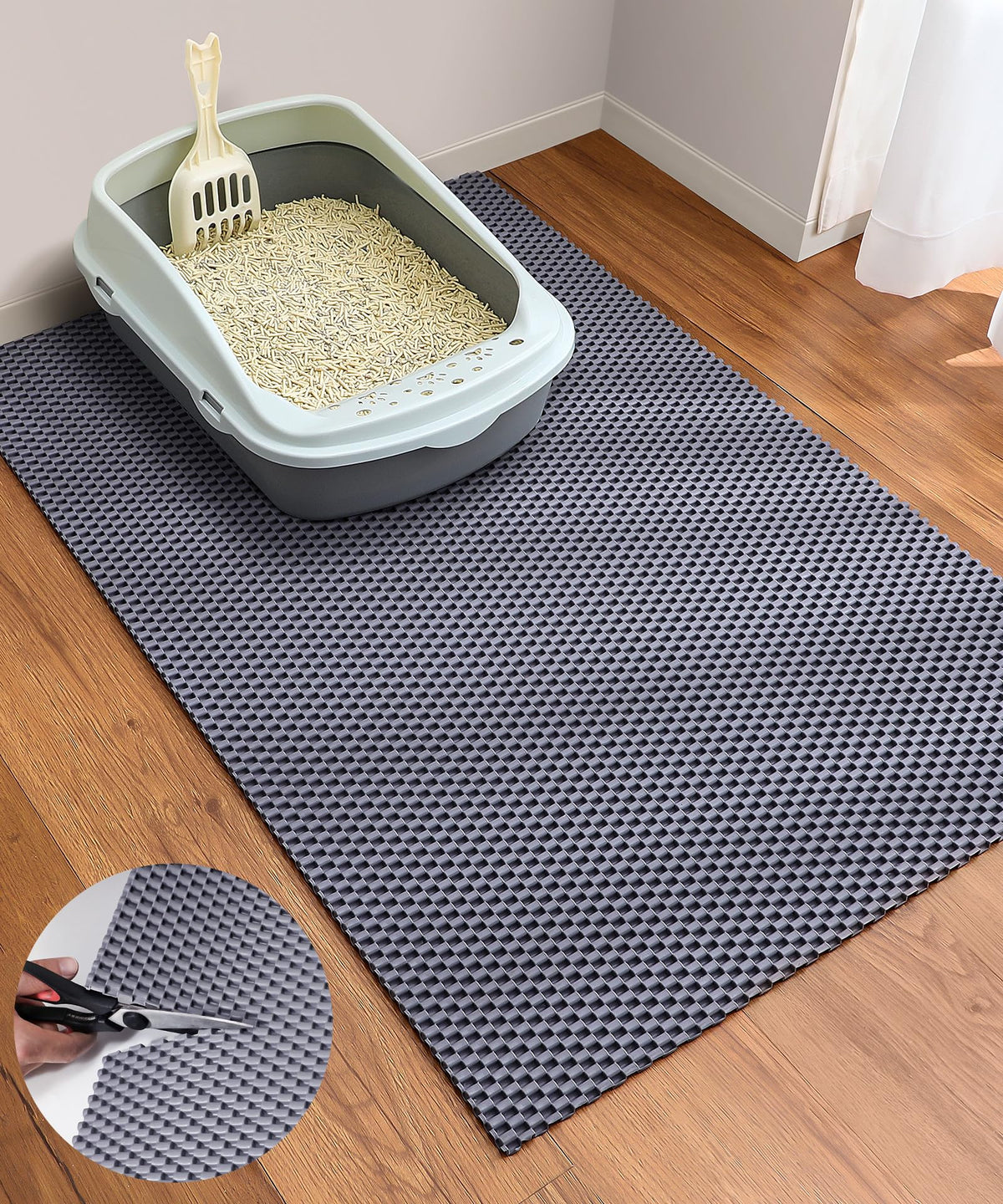 Cooyes Tapis Litière Chat – coupe a ajuster pour un ajustement personnalisé.