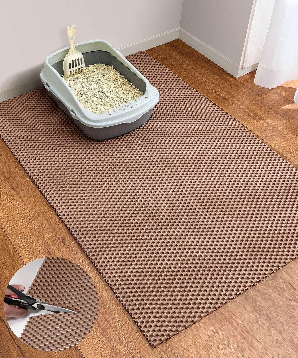 Cooyes Tapis Litière Chat grand format, aperçu d’ajustement pour bac large.