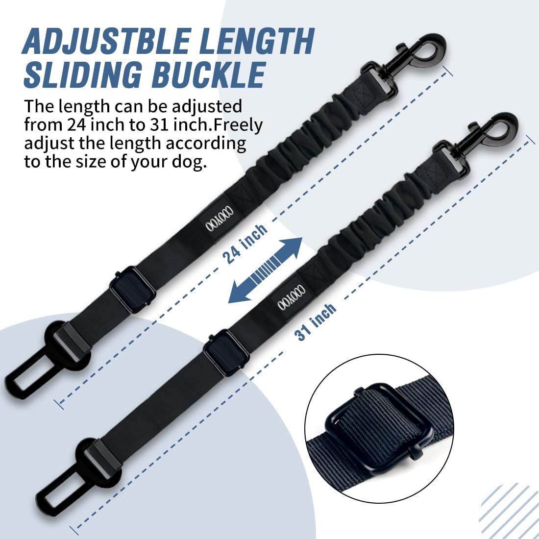 COOYOO ceinture chien auto en nylon durable pour résister aux tirages.