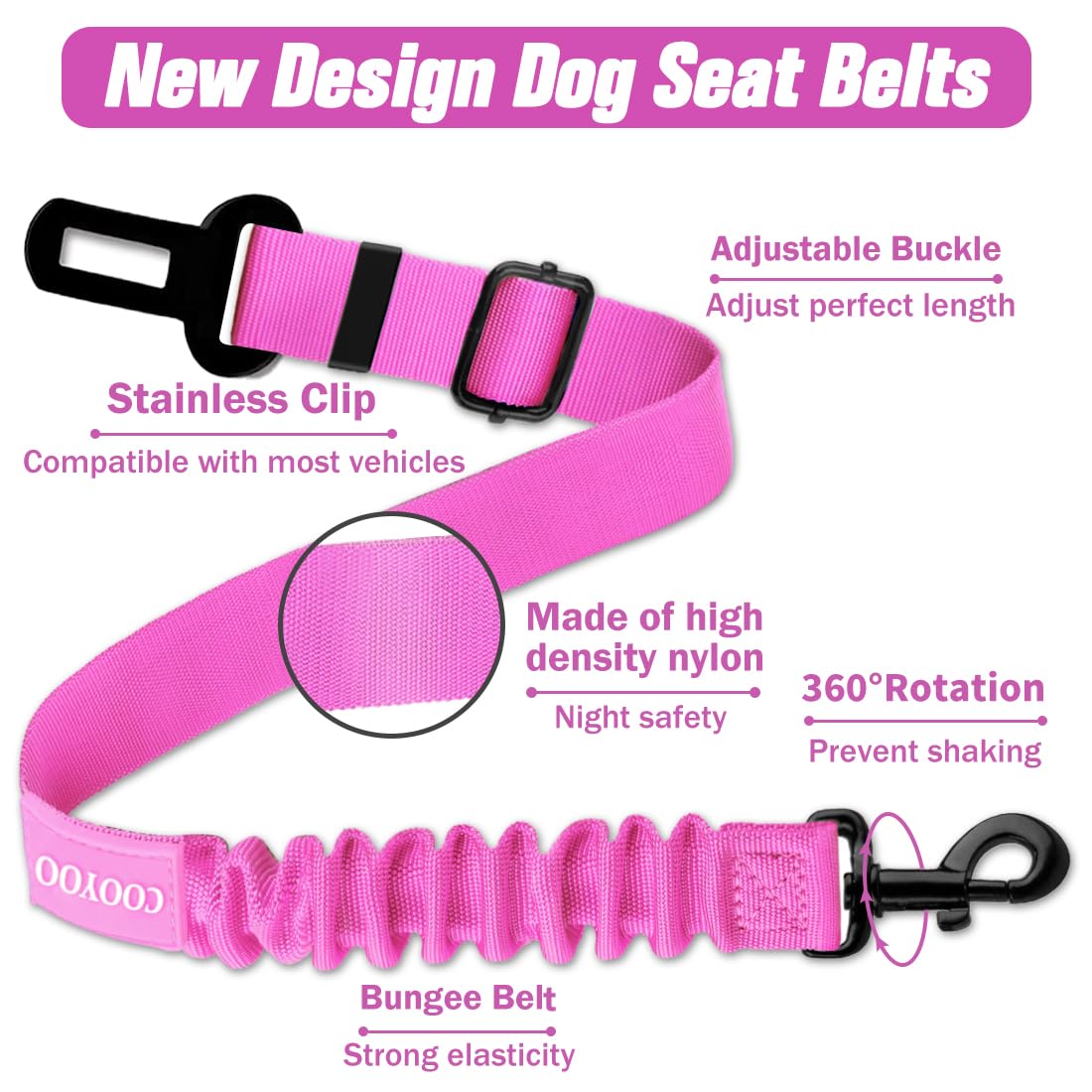 COOYOO Dog Seat Belt avec amortisseur élastique pour absorber les secousses.