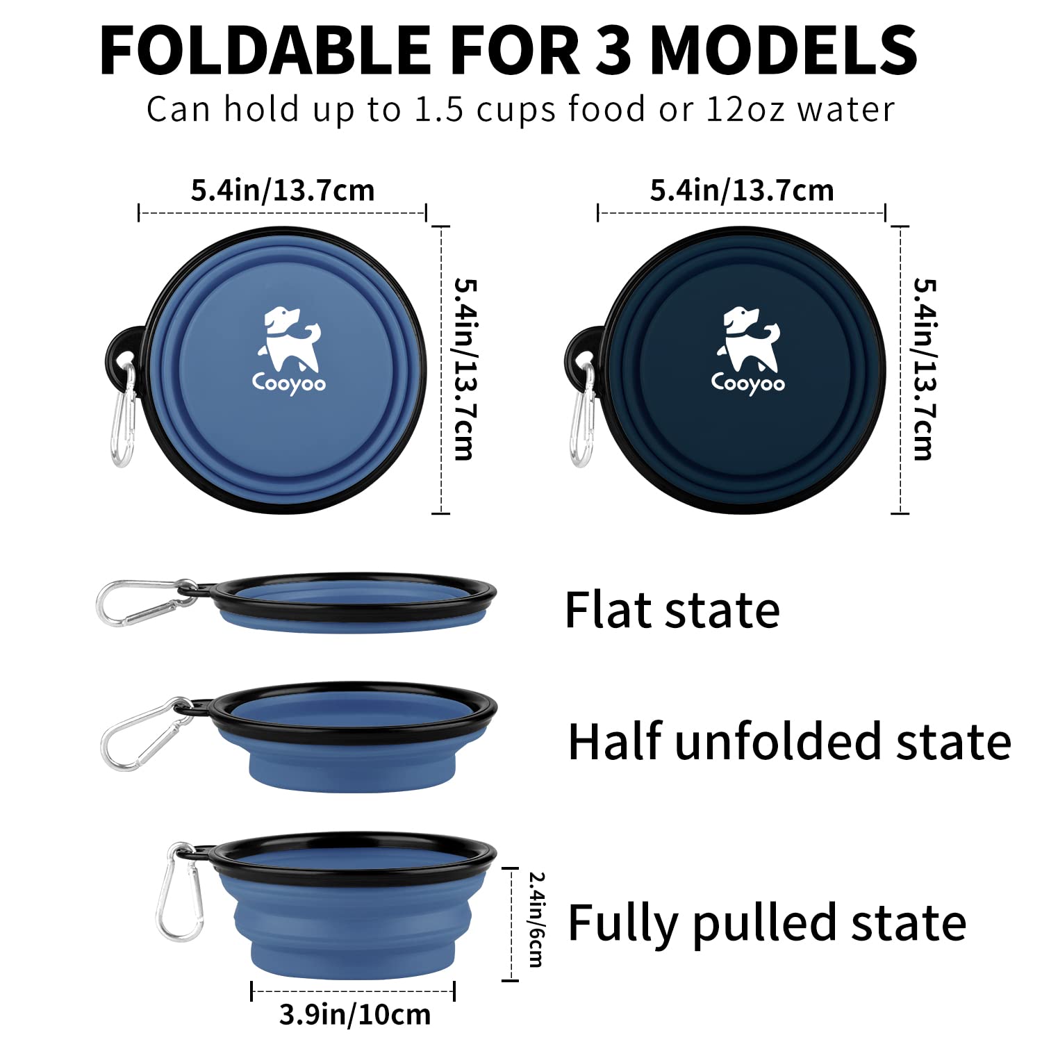 COOYOO gobelet d'eau pliable en silicone sans BPA, adapté aux petits et grands chiens.