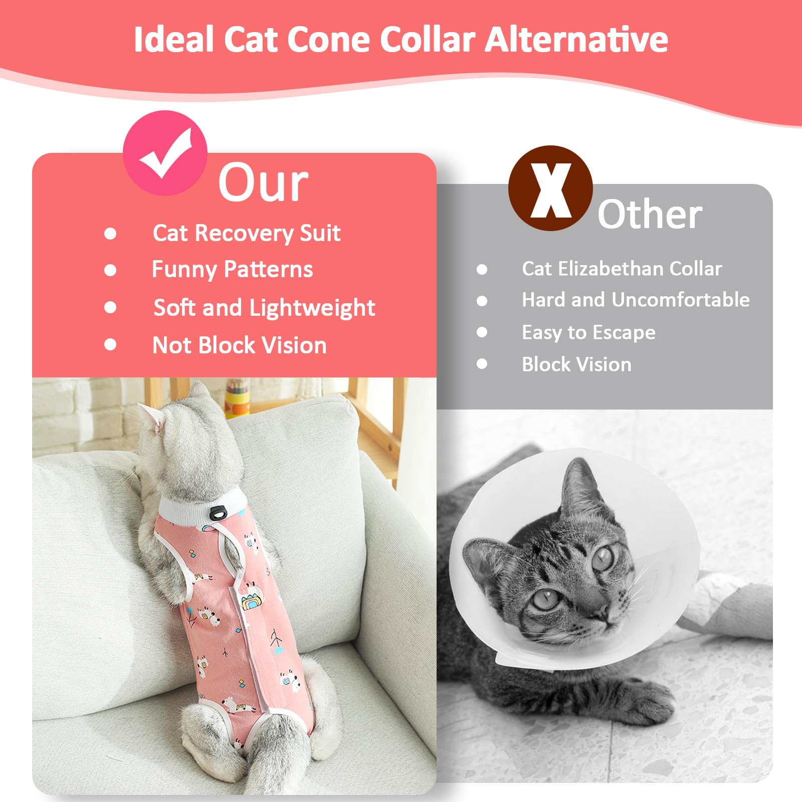 Coppthinktu Combinaison récupération chat femelle - élasticité cou, ajustement sûr.