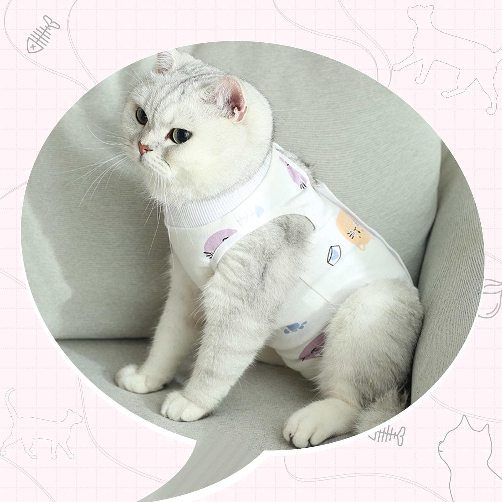 Coppthinktu Combinaison récupération chat femelle - matière douce, respirante pour le confort quotidien.