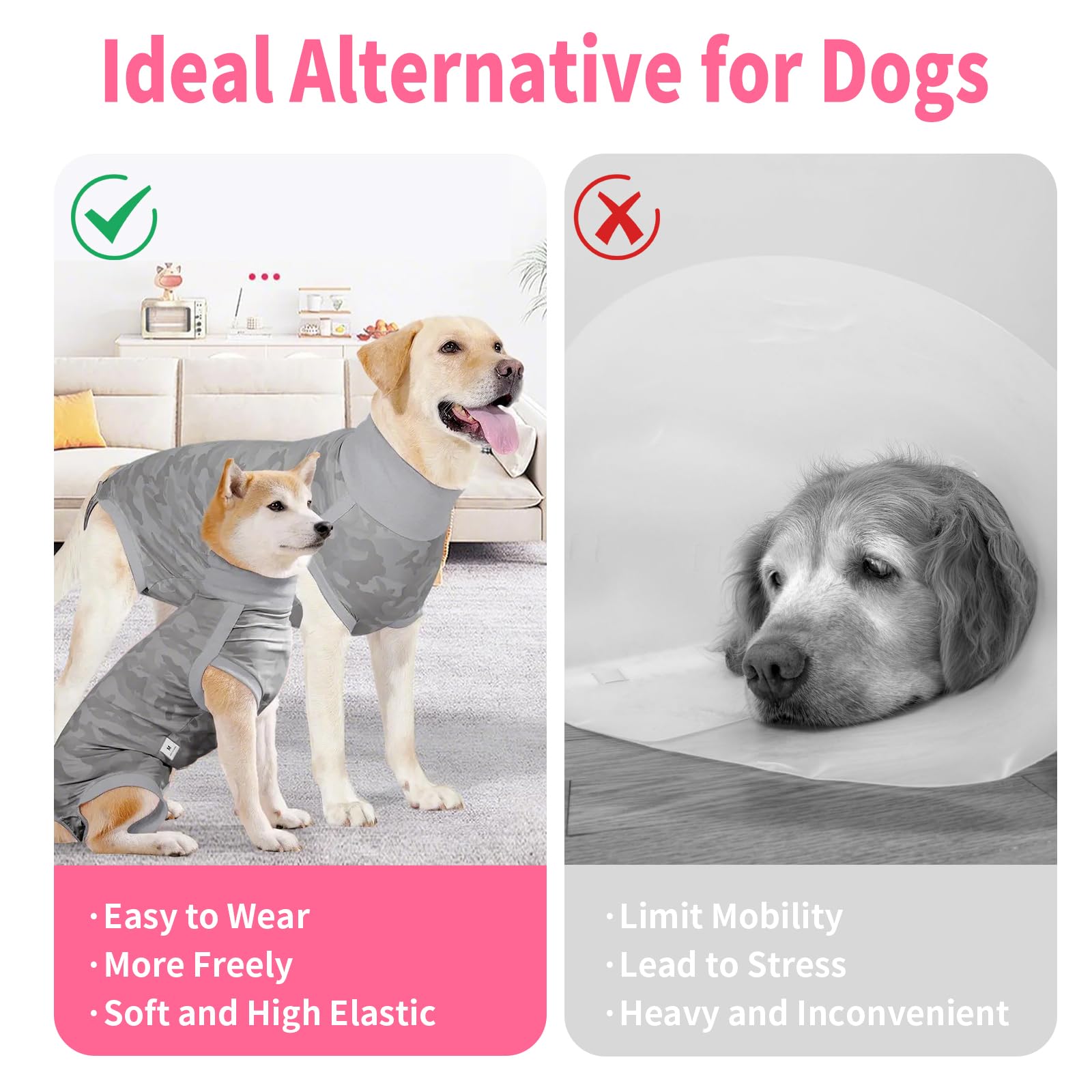 Coppthinktu Dog Onesie tailles XS à XXL en rose pour toutes les chiennes.