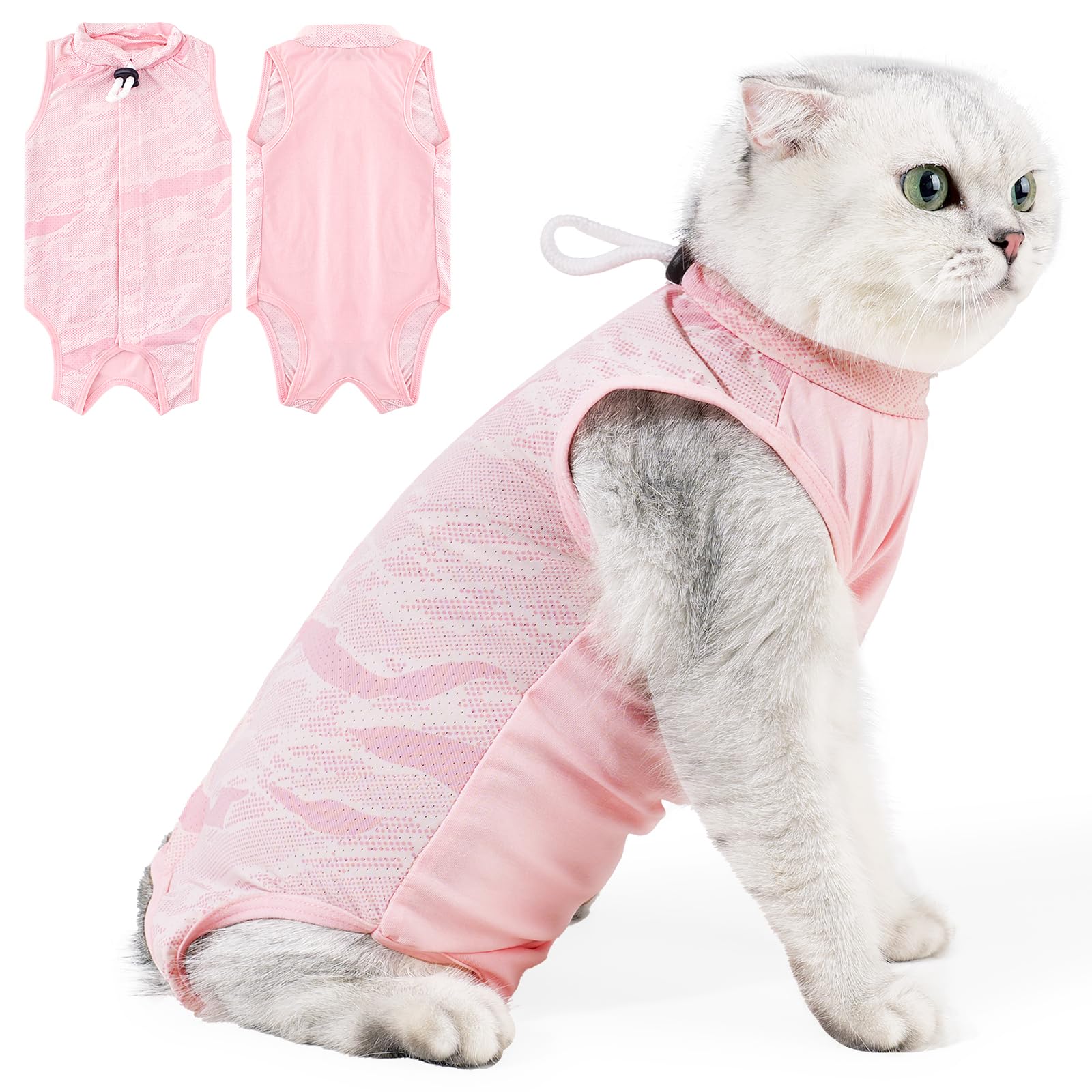 Coppthinktu vêtement recovery chat: dos motif bloc-couleurs, confort post-chirurgie.