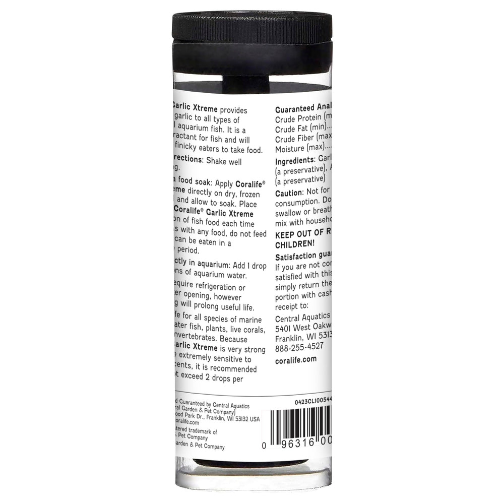 Étiquette Coralife Garlic Xtreme indique les ingrédients sans artificiels.