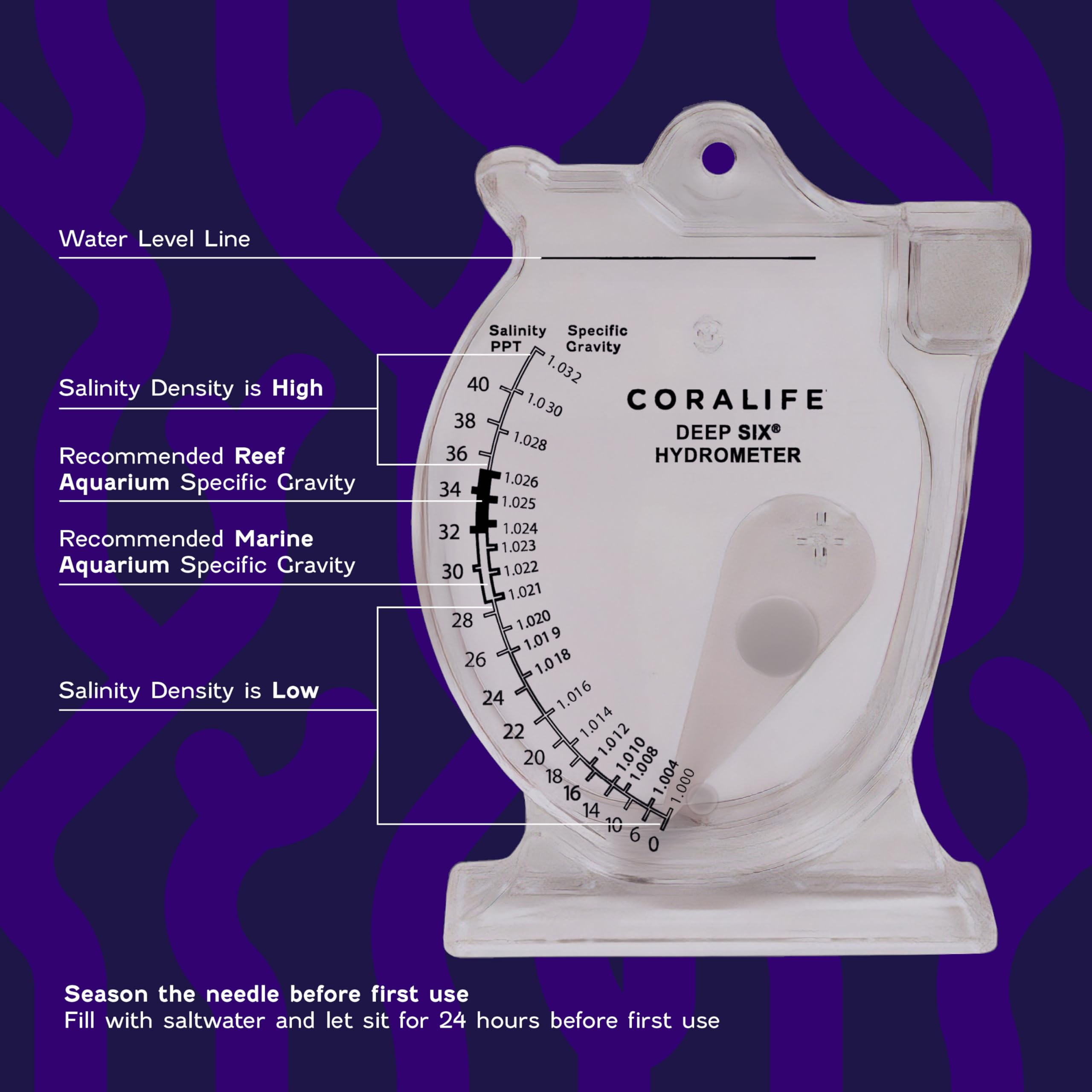 Coralife Hydromètre-affichage-lecture-precis, lisibilité facilité pour surveiller la salinité.