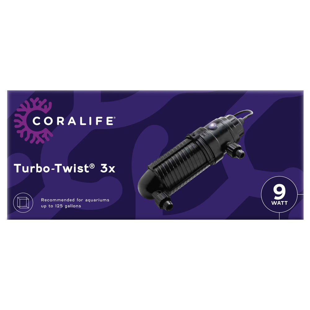 Coralife Turbo-Twist Sterilisateur UV, boîtier robuste en métal pour durabilité.