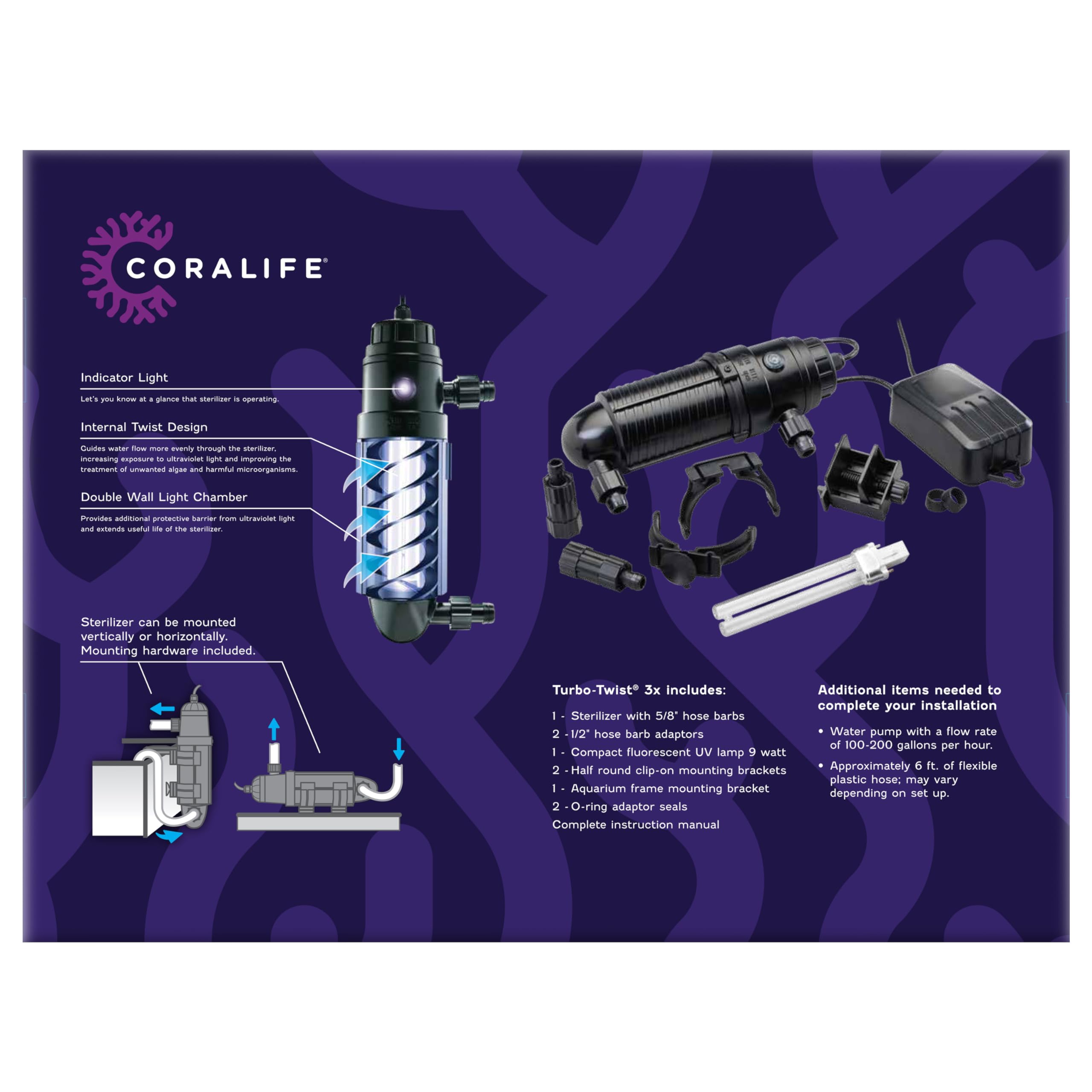 Coralife Turbo-Twist Sterilisateur UV, lampe UV de remplacement Coralife disponible.
