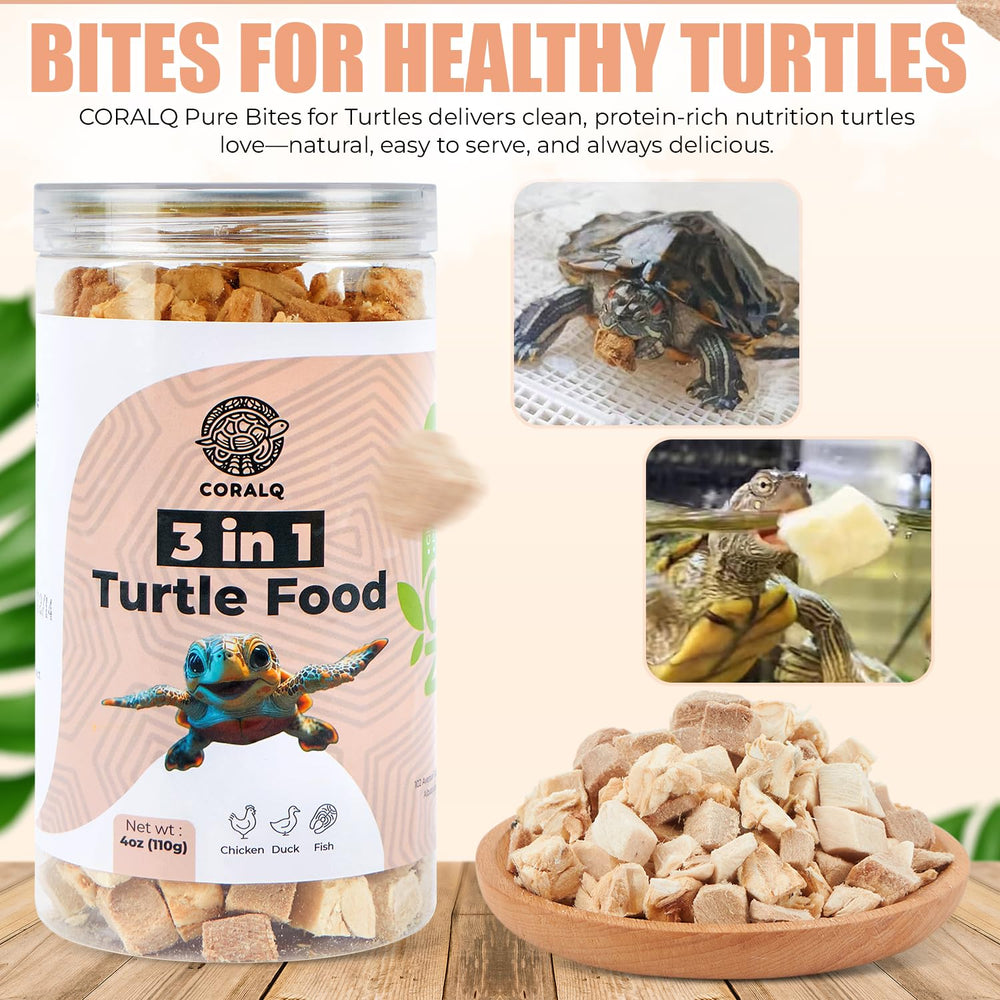 CoralQ tortue-proteine-3-en-1, trois sources riches qui soutiennent l'appétit et la croissance.