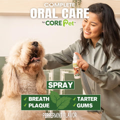 CORE Pet Complete Oral Care – bouteille menthe, format pratique pour soins quotidiens.