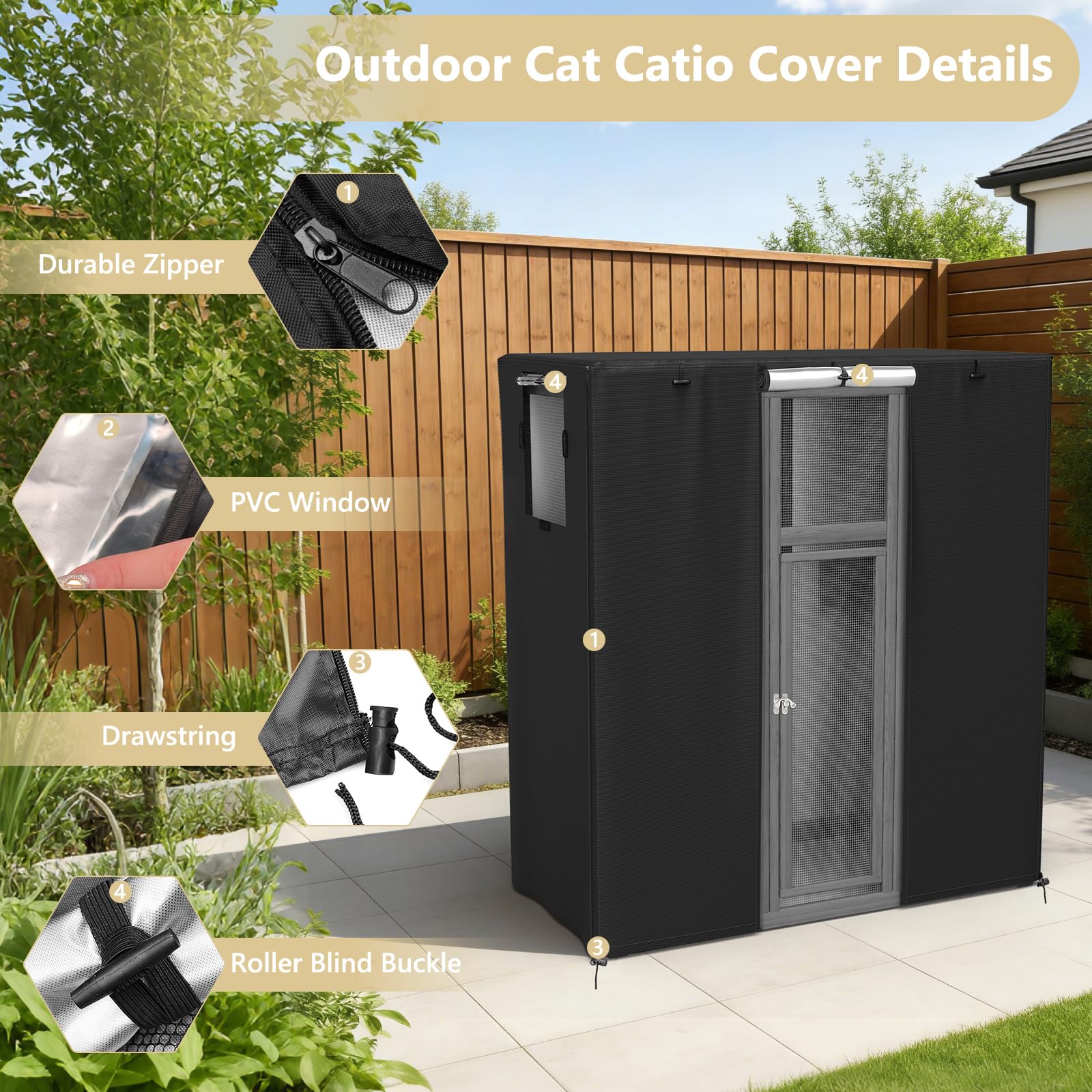 COSHNIBI Catio Cover permet un reglage-bord elasticite pour un ajustement précis.