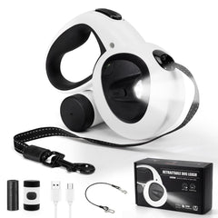 COSOWO laisse rétractable avec lampe LED rechargeable pour promenades nocturnes plus sûres.