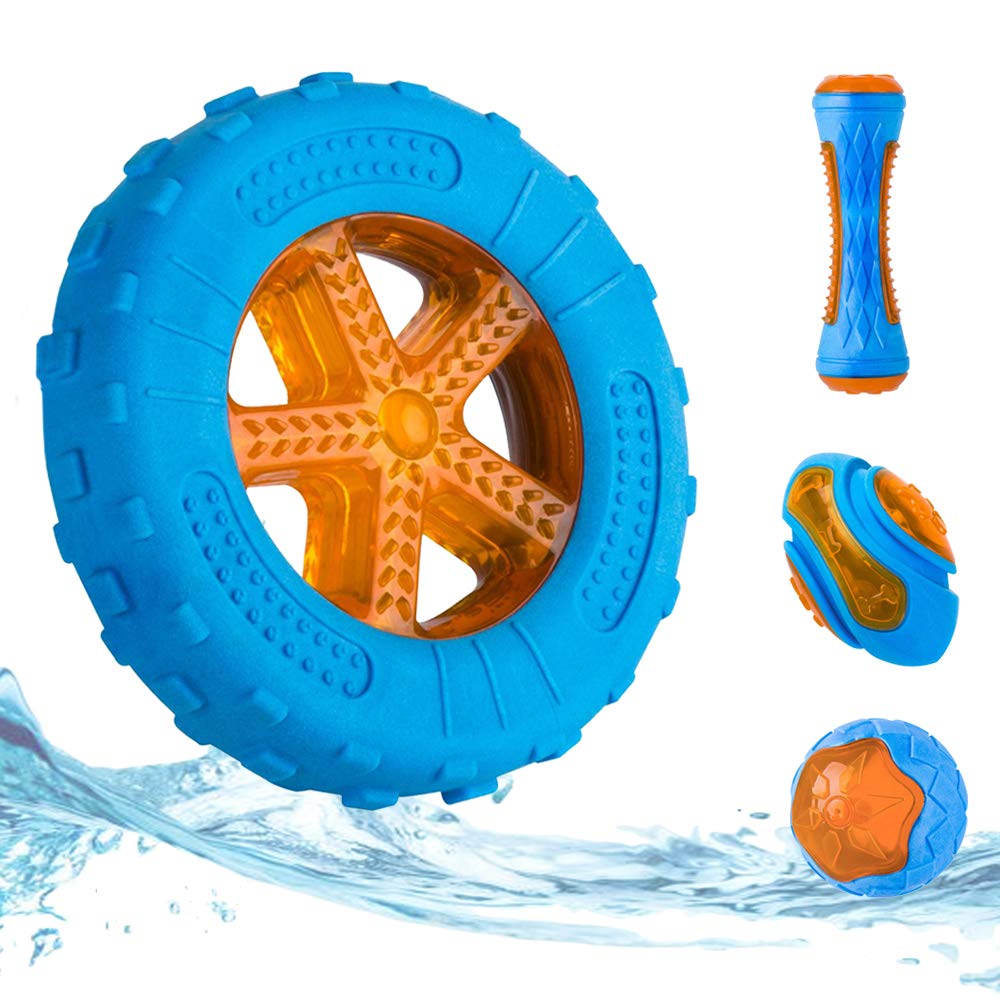 CoubonTail, jouet haltère qui crisse, idéal pour jeux aquatiques en piscine.